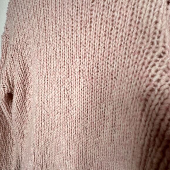 360 Cashmere Abbot Pale Rose Pink Loose Knit Crew Neck Band Cuff Neck Sweater S - Picture 6 of 11